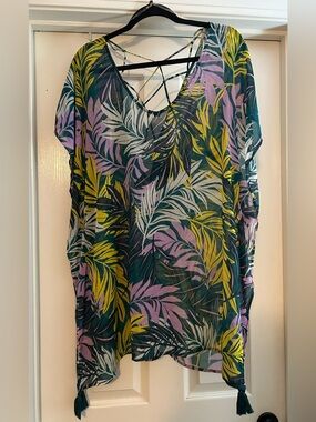 Palisades Beach Club Tropical Strappy Cover-Up - Green, Lilac & Yellow